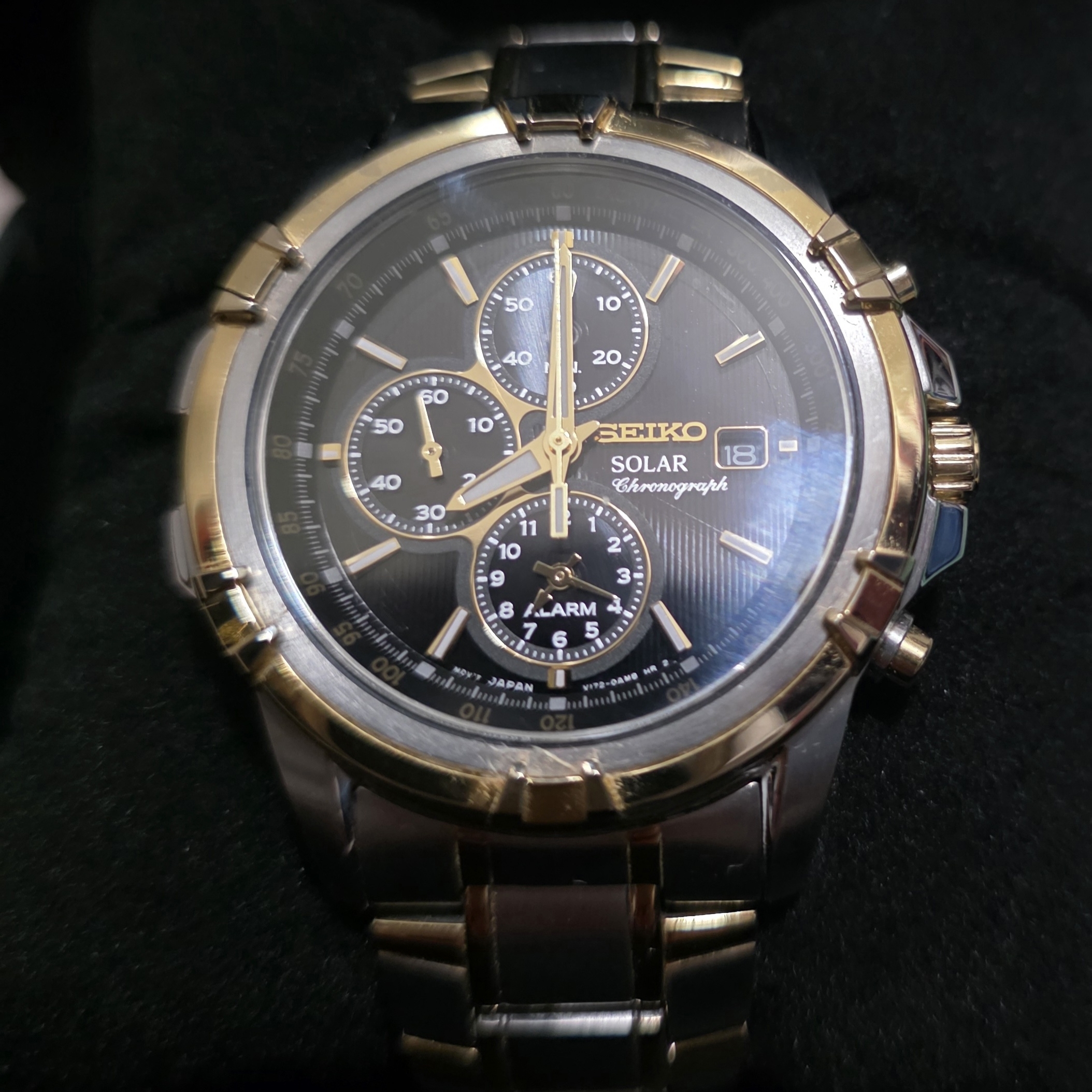Seiko Black And Gold Chronograph Watch